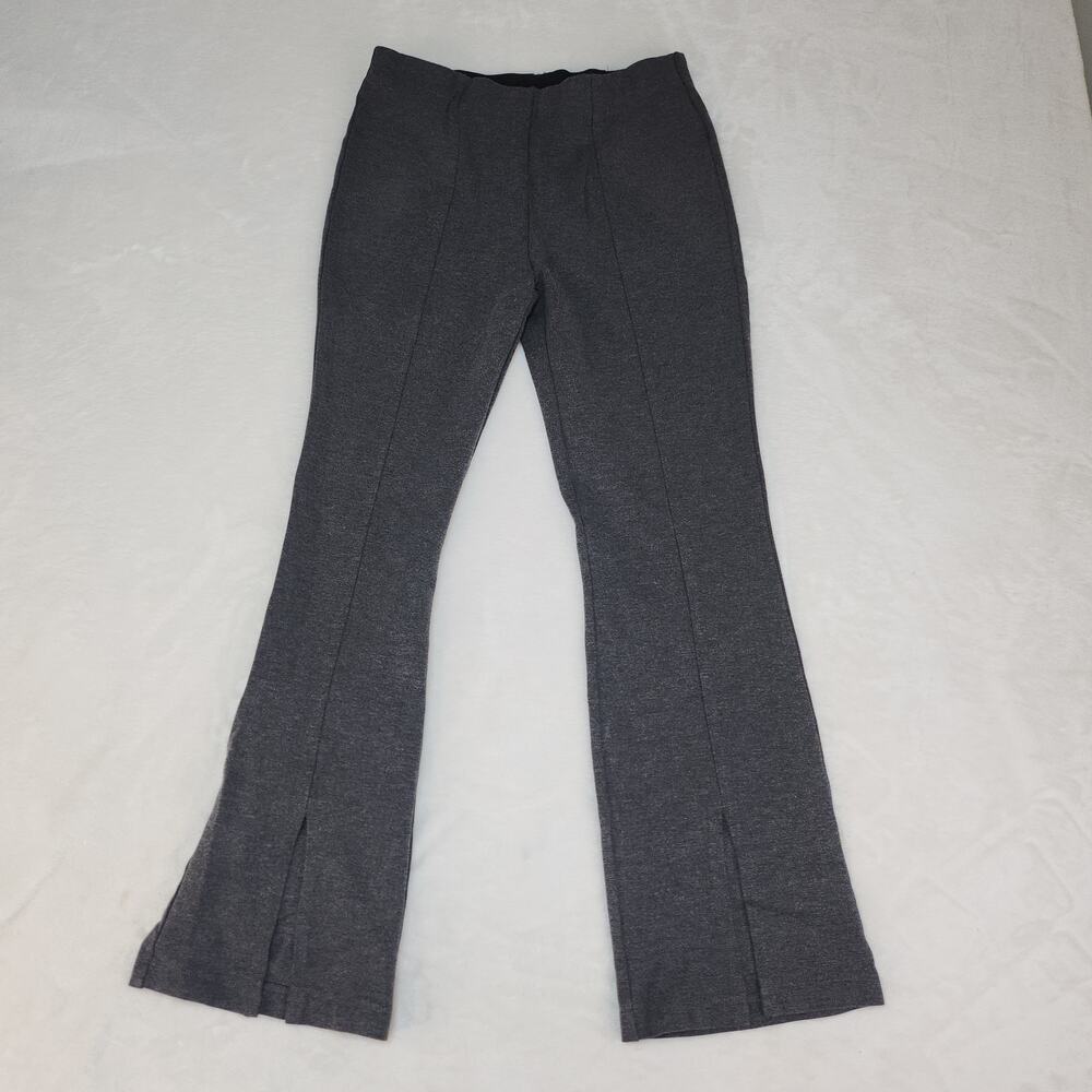 Gray Split Hem Flare Yoga Pants Medium Vertical Pintuck Modern Minimalist